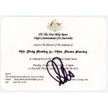 Australia. Ricky Ponting. Official invitation issued to Ponting and his wife for a reception for the