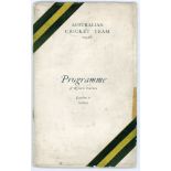 Australia tour to England 1926. Rare official 'Programme of Return Journey London to Sydney'. 44pp