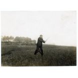 W.G. Grace. Original mono photograph of Grace playing golf early 1900s. Pencil annotation to