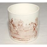 Cricket. Victorian Staffordshire children's cricket mug with strap handle, printed in brown with