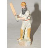 W.G. Grace. Continental, probably German, bisque figure of W.G. Grace in batting pose wearing pads