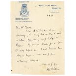 Harry Surtees Altham. Oxford University, Surrey & Hampshire 1909-1923. Single page handwritten