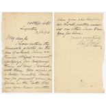 Alfred Lawson Ford to Alfred J. Gaston, cricket follower, writer and collector. Two page handwritten
