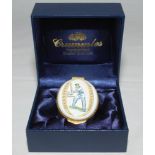 Cricket pillbox. Sir Donald Bradman. Modern enamelled oval pillbox hand decorated with a portrait of