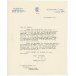 Rowan Rait Kerr. Secretary of M.C.C. 1936-1952. Single page typed letter on M.C.C. letterhead to