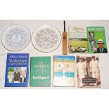 Mixed cricket ephemera. Box comprising a selection of ephemera including six books, three signed