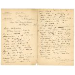 A.W. Shelton to Alfred J. Gaston, cricket follower, writer and collector. Two page handwritten