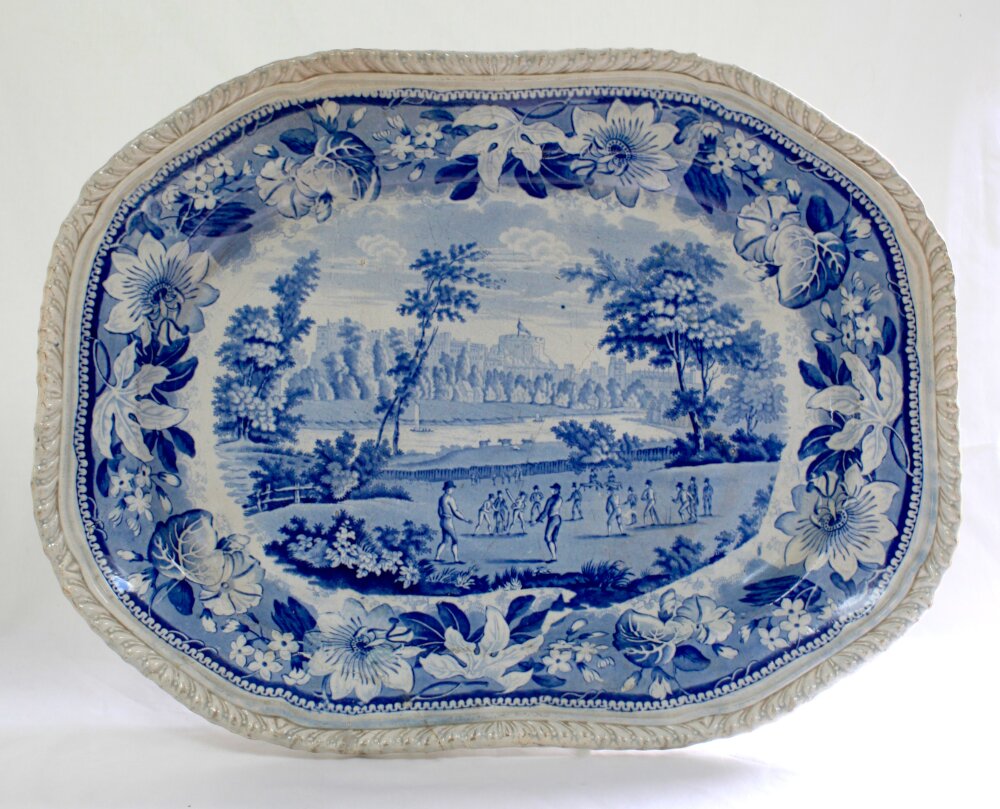 'Cricket at Windsor Castle meat dish'. A very large shaped oval Goodwin & Harris 'Metropolitan