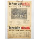 'The Premier Club- The M.C.C. Team Visiting South Africa 1922-3'. Large hanging advertising card