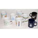 Cricket mugs. A selection of seventeen modern cricket mugs. Subjects include County emblems,