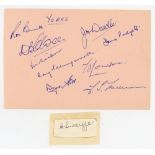 Yorkshire C.C.C. 1958. Album page nicely signed in blue ink by nine members of the 1958 Yorkshire