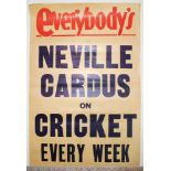 Neville Cardus. Original poster for 'Everybody's' magazine announcing 'Neville Cardus on Cricket