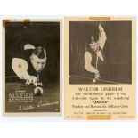 Billiards. Walter Lindrum. Mono real photograph postcard of Lindrum captioned 'A Souvenir of my