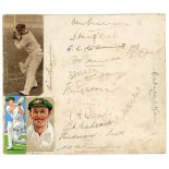 The Ashes. Australia tour to England 1938. Page fully signed in ink by all seventeen members of