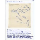 Nottingham Forest F.C. 1952-1956. Ruled page signed in ink by nine members of the Nottingham