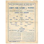 Queen’s Park Rangers. Season 1943/44. Official war-time single sheet home programmes including two