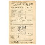 Warwickshire v Northamptonshire 1923. Official scorecard for the match played at Edgbaston, 8th-