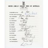 South Africa tour to Australia & New Zealand 1971/72. Rare official autograph sheet for the