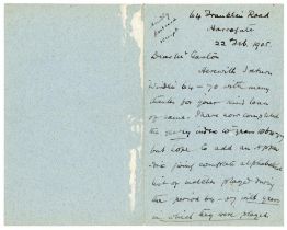 John Bertram Payne to Alfred J. Gaston, cricket follower, writer and collector. Two handwritten