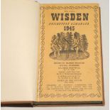 Wisden Cricketers’ Almanack 1945. 82nd edition. Original limp cloth covers,nicely bound in brown