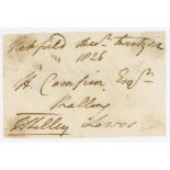 Sir John Shelley. M.C.C. 1792-1795. Original signed free-front envelope to ‘H. Campion in Lewes,