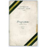 Australia tour to England 1926. Rare official ‘Programme of Return Journey London to Sydney’. 44pp