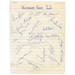 Nottingham Forest F.C. 1955/56 and 1957/58. Ruled page signed in ink by twenty one members of the