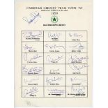 Pakistan tour to New Zealand, Australia & Sri Lanka 1979. Rarer official autograph sheet with