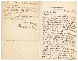 Harold Aubrey Tate, writer, to Alfred J. Gaston, cricket follower, writer and collector. A four page