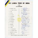 Sri Lanka tour to India 1982. Rarer official autograph sheet with printed title and players’