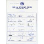 India tour to Australia 1991/92. Rarer official autograph sheet with printed title and players’