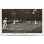 ‘Wimbledon. The Final Ladies’ Doubles’. Rare original mono real photograph postcard of play in the