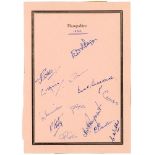 Hampshire C.C.C. 1952-1958. Three official autograph sheets for seasons 1952 (13 signatures),