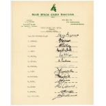South Africa v England 1956/57. Rare official autograph sheet with printed title and players’ names,