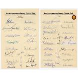 Northamptonshire C.C.C. 1953-1958. Three official autograph sheets for seasons 1953 (20 signatures),