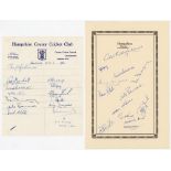 Hampshire C.C.C. 1960-1964. Four official autograph sheets for seasons 1960 (13 signatures), 1962 (