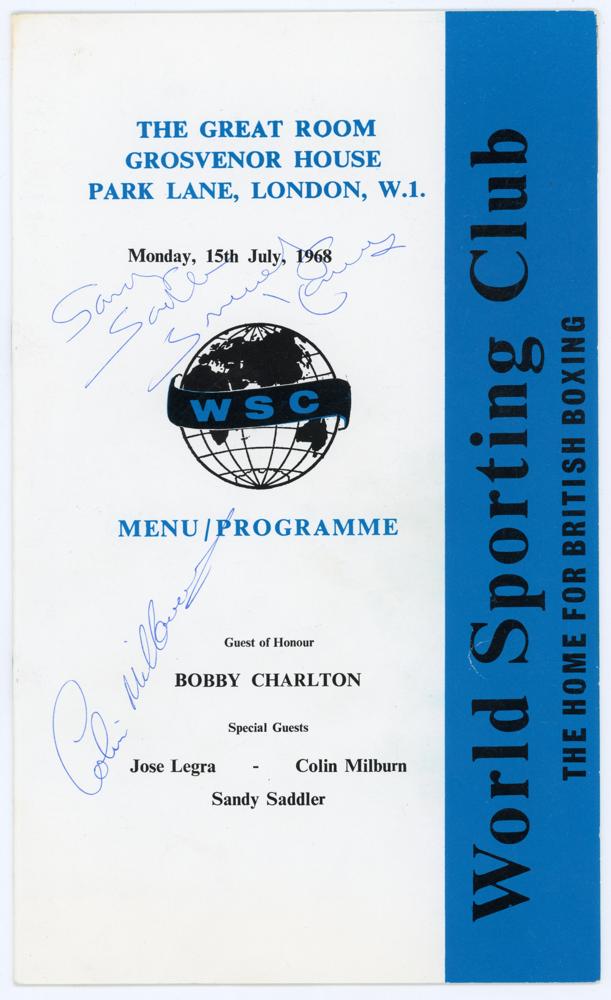 Garry Sobers and Colin Milburn. Sporting menus 1960s. Two signed official menus, one for the Anglo- - Image 2 of 2