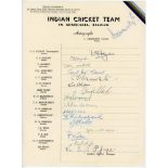 India tour to Australia 1947/48. Very rare official autograph sheet with printed title and