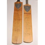 Warwickshire County Champions 1972. Large miniature bat with hand printed title and pewter shield