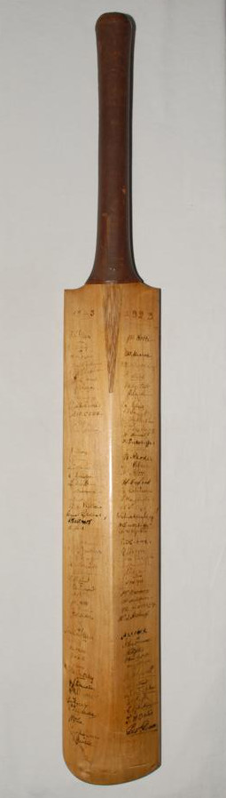 County and representative signed bat 1923. Full size Andrew Sandham ‘Suprex’ bat by R.G. Paget & Son