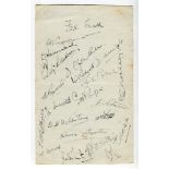 Sir Pelham Warner’s XI v England Past and Present, 1935. Album page signed by twenty one players who