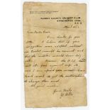 John Berry ‘Jack’ Hobbs, Surrey & England 1905-1934. Single page letter handwritten in ink on Surrey