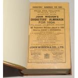 Wisden Cricketers’ Almanack 1934. 71st edition. Original paper wrappers, bound in brown boards, with