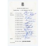 New Zealand tour to England for the Prudential World Cup 1975. Official autograph sheet with printed