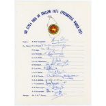 Sri Lanka tour to England for the Prudential World Cup 1975. Official autograph sheet with printed