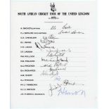 South Africa tour to England 1970. Rare official autograph sheet for the cancelled South Africa tour