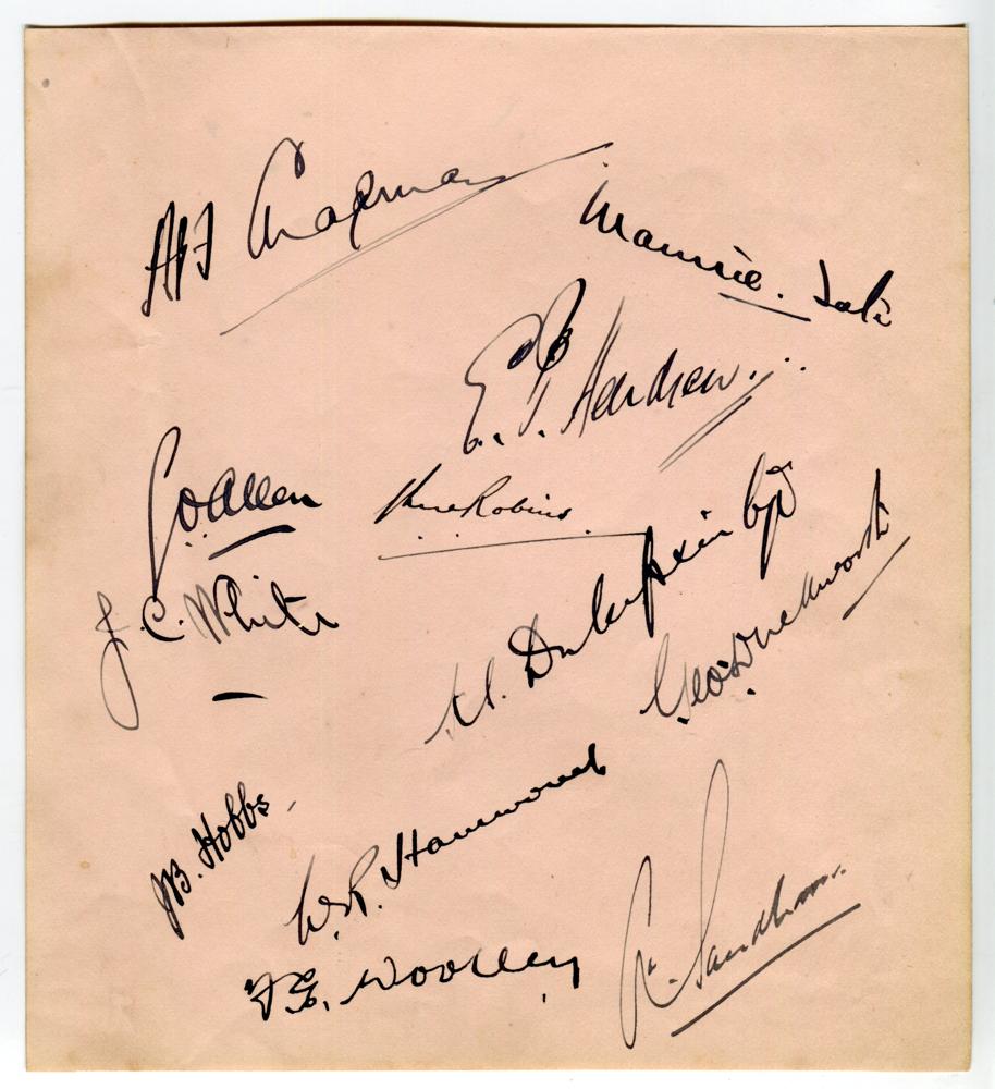 England v Australia, 1930. Album page very nicely signed in black ink by the eleven England