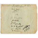 England v Australia 1909. Large and early album page very nicely signed in black ink by the