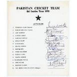 Pakistan tour to Sri Lanka 1976. Very rare official autograph sheet with printed title and