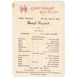 Australian tour to England 1905. Early original concert programme card for a ‘Grand Concert’ held on